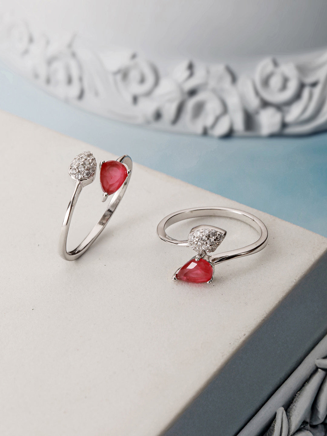 925 Sterling Silver Red CZ Studded Trendy Minimal Toe Ring